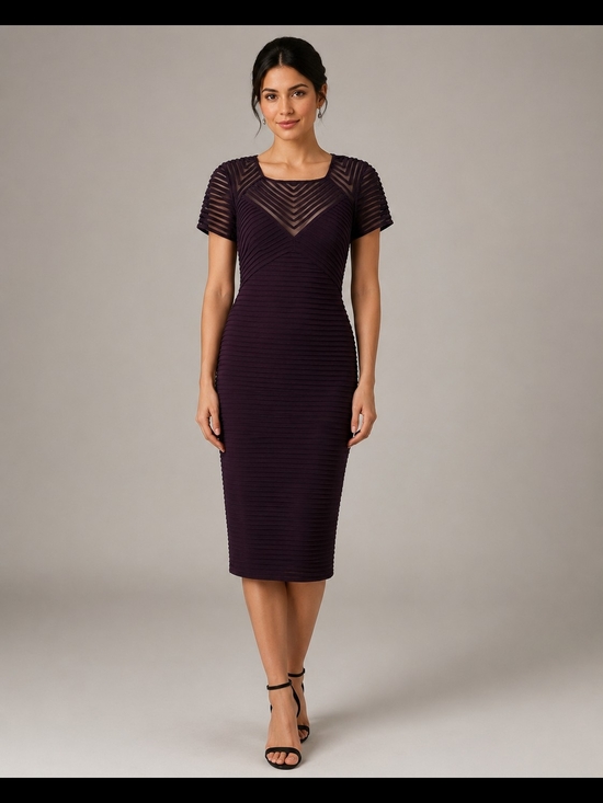 Calvin Klein Dresses & Skirts - Calvin Klein Womens Plum Short Sleeve Mesh Ribbed Midi Sheath Cocktail Dress, 12